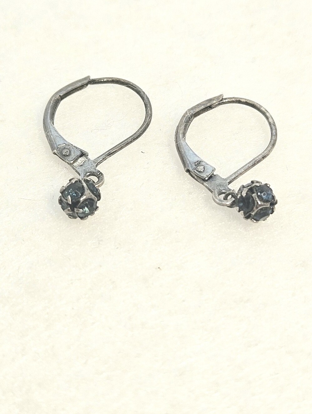 Vintage-Style Blue Crystal Leverback Drop Earrings in Antiqued Silver